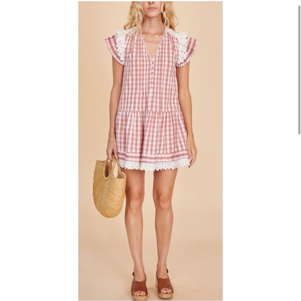 Hunter Bell Virginia Blush and White Gingham Dress Size Large